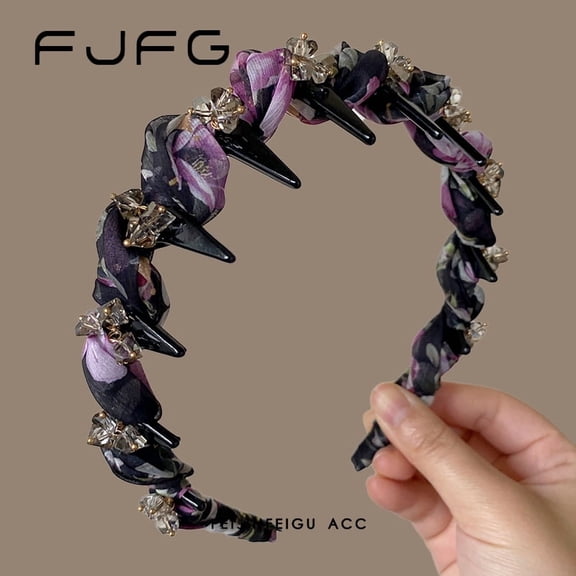 Retro floral rhinestone wave hairband for women, heightening the crown of the head to make the face look smaller, elegant and versatile.