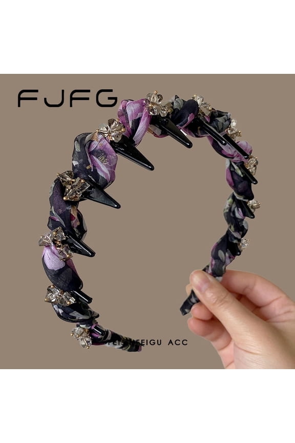 Retro floral rhinestone wave hairband for women, heightening the crown of the head to make the face look smaller, elegant and versatile.