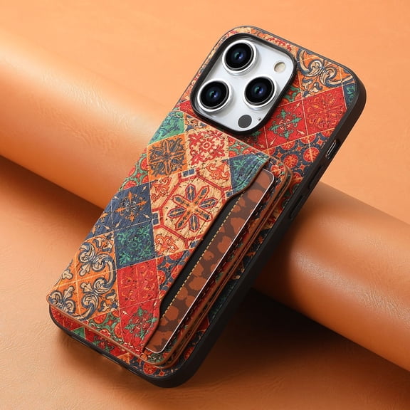 Retro flower figure PU leather phone case for iPhone 17 Air 17 Pro Max 16E 15 Plus 14 13 12/12pro 11 16promax 15pro 13promax card bag kickstand cover