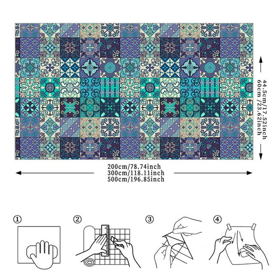Retro flower tile wall stickers self-adhesive kitchen oil-proof tile stickers, Moroccan Tile Peel and Stick Backsplash, Waterproof Mandala Stick on Wall Tiles