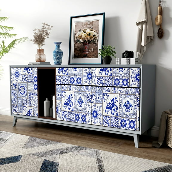 Retro flower tile wall stickers self-adhesive kitchen oil-proof tile stickers,Waterproof Mandala Stick on Wall Tiles, Moroccan Tile Peel and Stick Backsplash