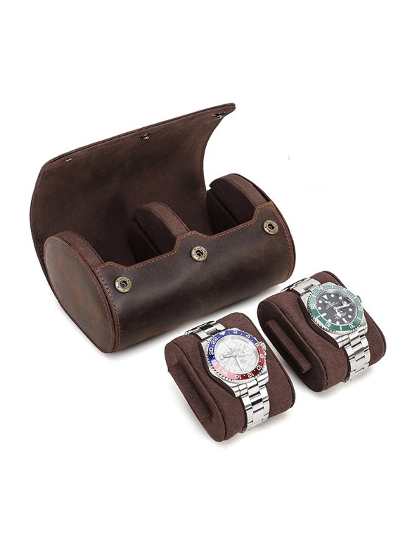 Retro genuine leather portable outdoor travel couple watch storage box