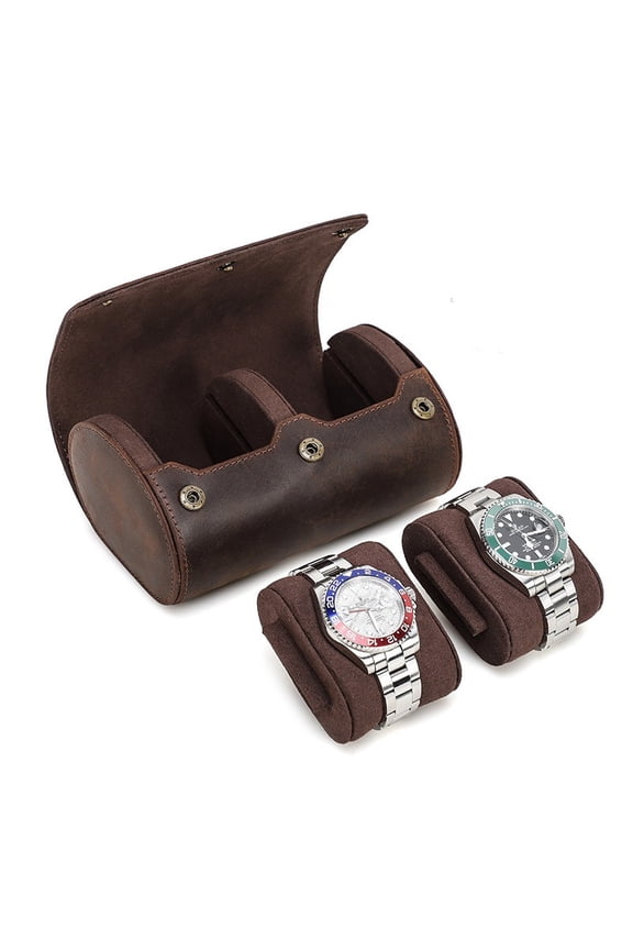 Retro genuine leather portable outdoor travel couple watch storage box