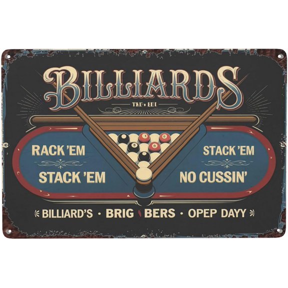 Retro humor wall art sign featuring Billiards Room Billiard Rules Metal Tin Sign Game Room Man Cave Decor Perfect For Hanging In Basement Rustic Vintage 8x12 inch metal sign for kitchen wall decor