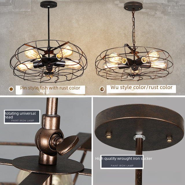 Retro iron fan chandelier living room dining room bedroom bar counter