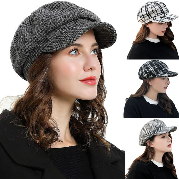 Retro literary octagonal hat autumn and winter men and women couple tide casual all-match plaid beret