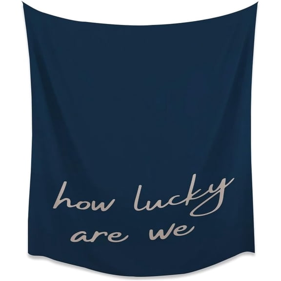 Retro How lucky Are We Aesthetic Tapestry Trendy Preppy Navy Blue Wall Hanging Minimalist Funky Y2k Positive Quote Tapestries for Bedroom College Dorm Apartment Wall Decorwhite30x40inch
