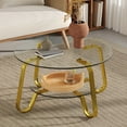 thumbnail image 1 of Retro minimalist style metal frame double-layer tempered glass coffee table, size 31.5 * 31.5 * 17.7 inches, adding a touch of elegance to your living room Gold, 1 of 9