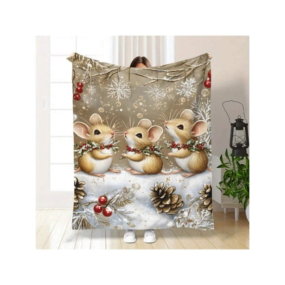 Retro mouse Flannel Plush Blanket - Soft Warm Beige Golden Throw, Cozy All-Season Bedspread for Living Room Sofa Office, Durable Polyester Easy Care Modern Home Decor