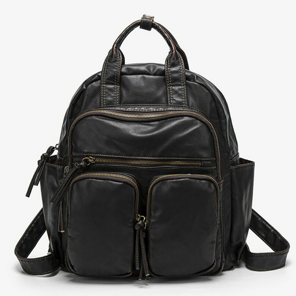 Retro multi-pocket handbag for women, distressed cool biker style, large capacity backpack/crossbody bag