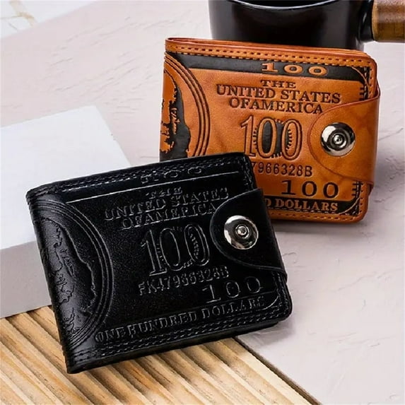 Retro Us Dollar Folding Card Holder Men's Wallets, Card Cases & Money Organizers PU Leather Short Billfold Funny Cool Personality Novelty Money Wallet with Magnetic Buckle