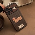 thumbnail image 1 of Retro plaid suitable for Apple 16 mobile phone case iphone15 Christmas puppy 14promax leather 13 plush rope, 1 of 5