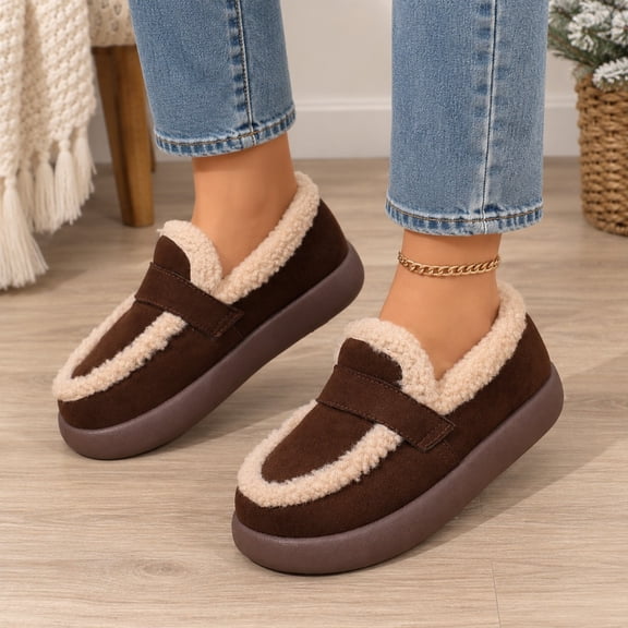 Retro plush thick-soled fluffy shoes women wear warm loafers in autumn and winter Velcro bag head cotton shoes