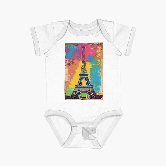 Retro poster "Eiffel Tower" Short Sleeve Baby One-Piece - 2176