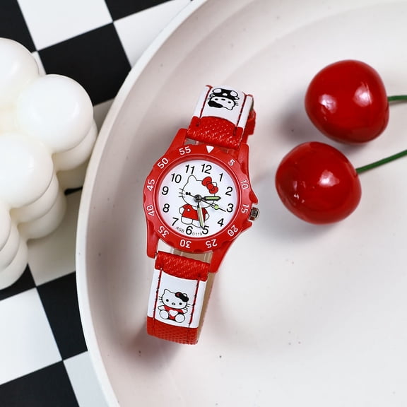 Retro red fashionable creative cartoon KT cat leather band watch trendy versatile