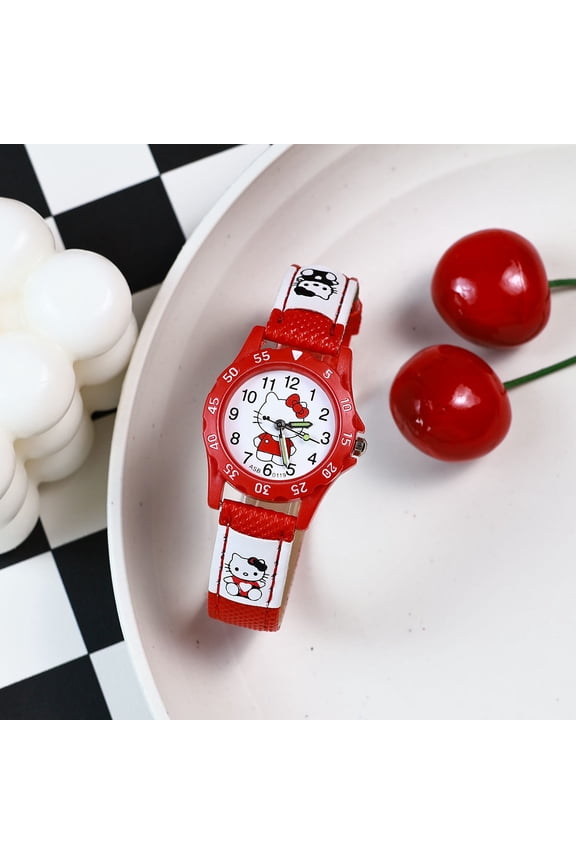 Retro red fashionable creative cartoon KT cat leather band watch trendy versatile