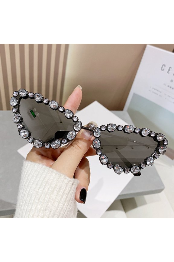 Retro rhinestone-studded metal sunglasses