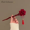 thumbnail image 1 of Retro senior sense of red rose hairpin temperament plate hairpin flower female New Year festive atmosphere sense of hairpin head flower hair accessories, 1 of 5