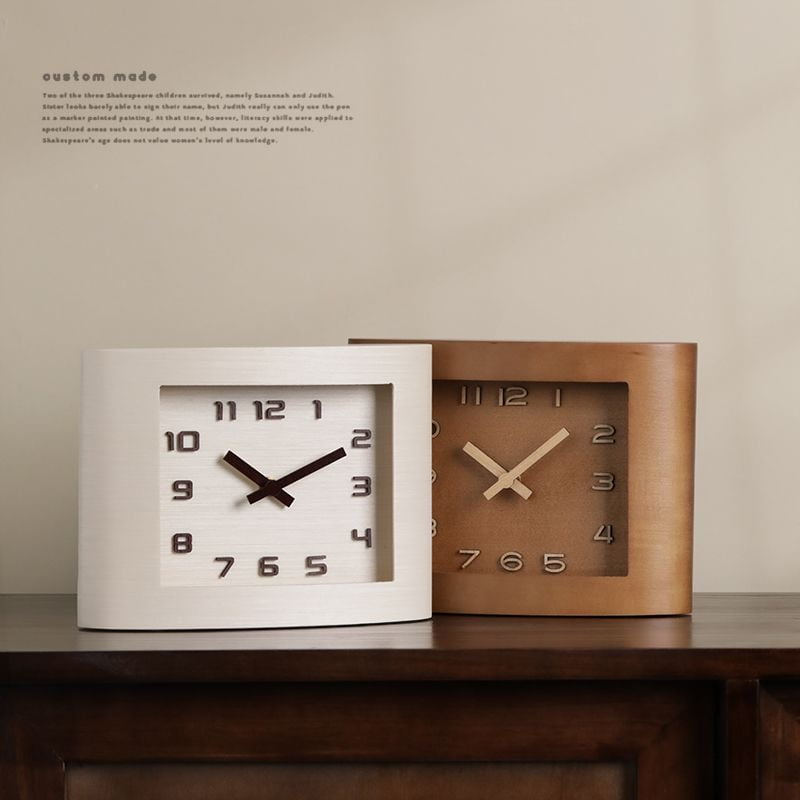 Retro solid wood clock decoration high appearance horizontal desktop ...
