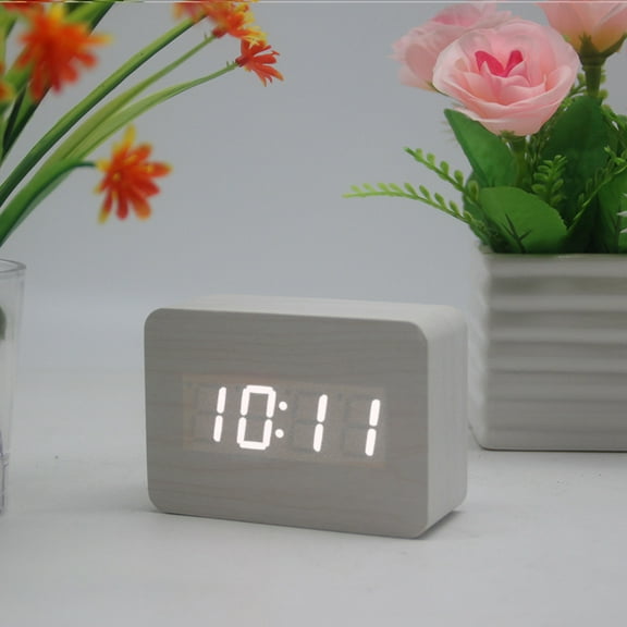 Retro square wooden LED digital student alarm clock temperature night light display clock fashion wooden home decoration clock