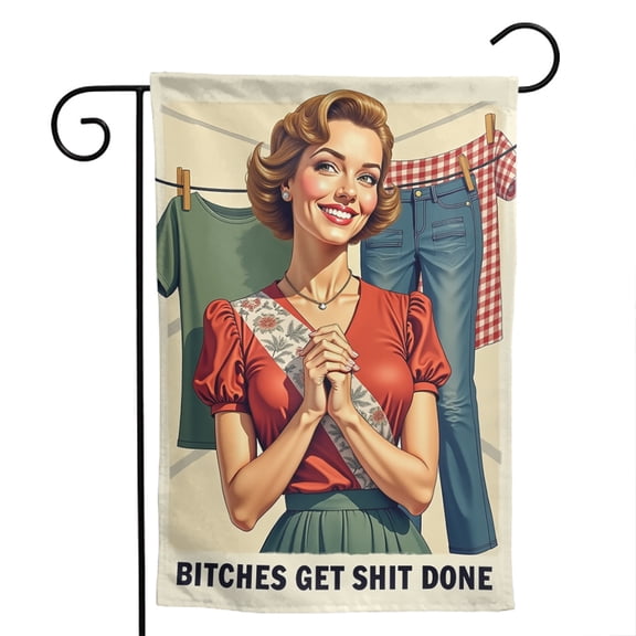 Retro - style Motivational Garden Flag, Woman Image with Text, Polyester, for Personalized Outdoor Decor, 12.5 x 18 Inch