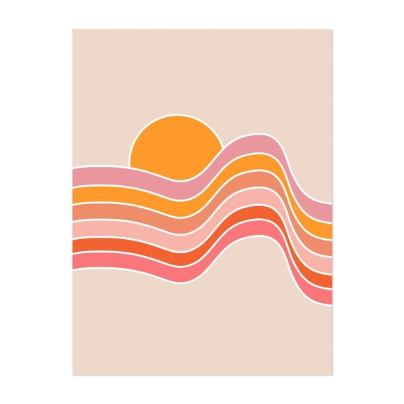 Retro style sunrise illustration - Illustration Abstract Minimalist Retro Geometric Sunset Mid-Century Modern Psychedelic Unframed Wall Art Print 6 x 8 inches