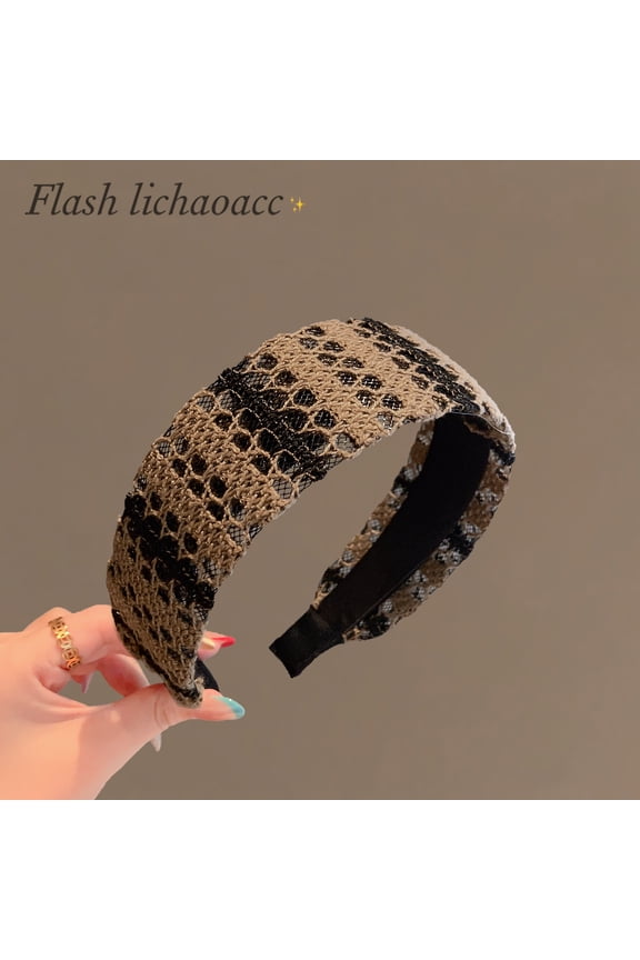 Retro textured knitted meshhairband brown/camel wide headband new versatile stylish hair accessory headband