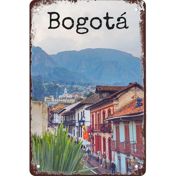 Retro tin sign Bogota, Colombia Interesting metal sign wall art decoration suitable for garage, bar, restaurant, living room, bedroom, kitchen, cafe, bar, 12X8 inches