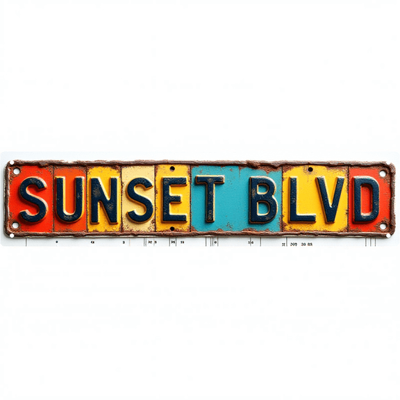 Vintage Metal Wall Art 16*4 inches "SUNSET BLVD" Rustic Street Name Plaque Retro House Ornament tin signs