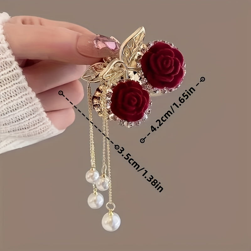 Retro velvet rose butterfly hair clip | Alloy diamond-encrusted duckbill clip for women | Elegant palace style hair accessory