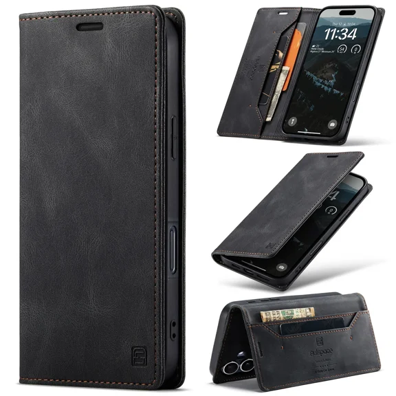 Retro wallet phone protective case, card holder bracket, built-in magnetic flip leather protective case, suitable for Samsung A51 4G phone case