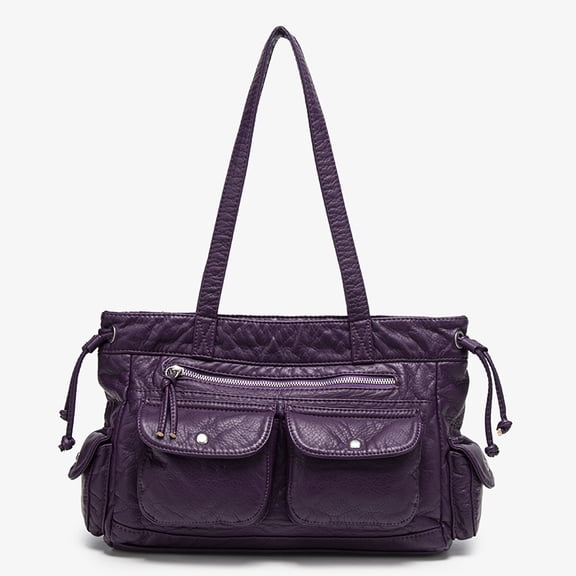 Retro wasteland style punk soft washed PU shoulder bag for women, niche design drawstring motorcycle bag