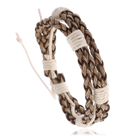 Retro woven leather bracelet, simple men's imitation cowhide bracelet with adjustable bracelet