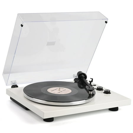 RetroAudio Bluetooth Belt Drive Wooden Turntable with Wireless Output Connectivity Vinyls Players Belt-Drive 33 1/3&45 RPM Speed Phono, White