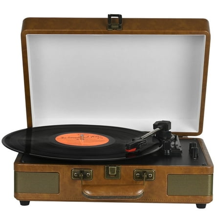 RetroAudio Record Player 3-Speed Bluetooth Portable Suitcase Record Player with Built-in Speakers, Brown