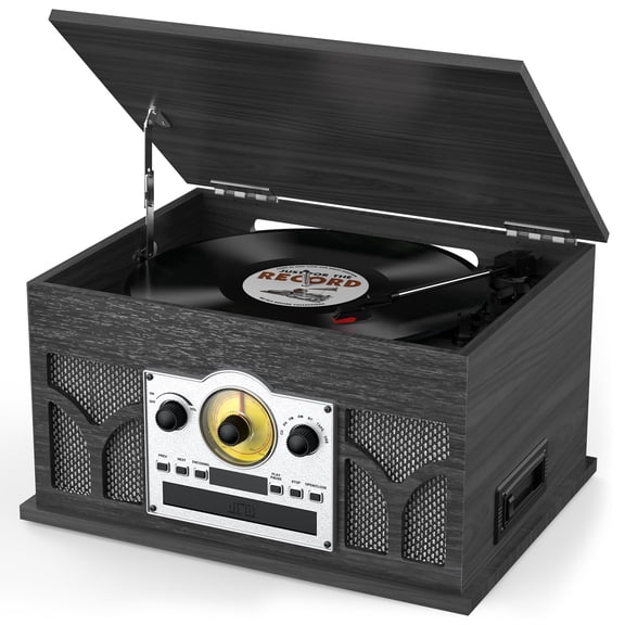RetroAudio 10-in-1 Turntable with 3-Speed Record Player, Bluetooth, CD, Cassette Tape, AM/FM Radio, USB, Built-in Speakers,Black