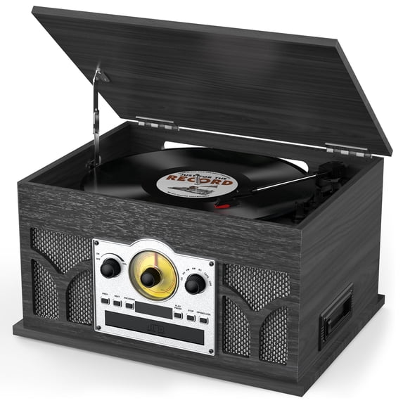 RetroAudio 10-in-1 Turntable with 3-Speed Record Player, Bluetooth, CD, Cassette Tape, AM/FM Radio, USB, Built-in Speakers,Black