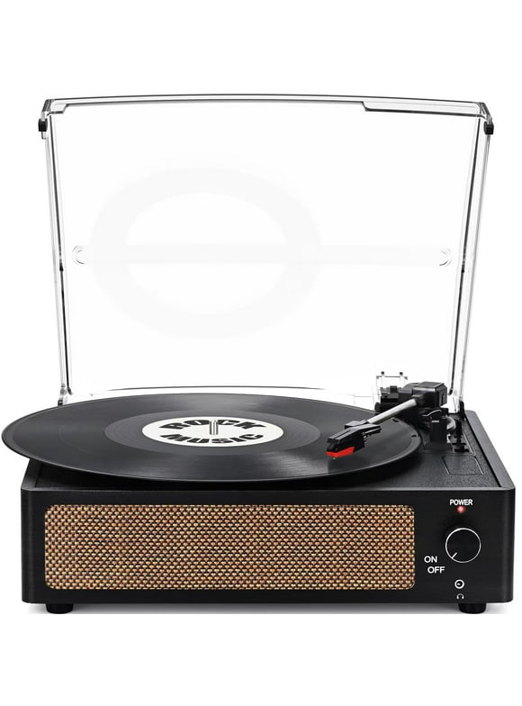RetroAudio Record Player Turntable Bluetooth Vinyl Record Player Wireless Audio Turntable, Dark Black