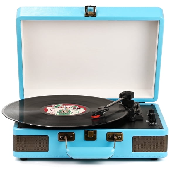 RetroAudio Record Player Turntable Portable Suitcase Vinyl Record Player Bluetooth Audio Turntable with Built-in Speakers,Blue