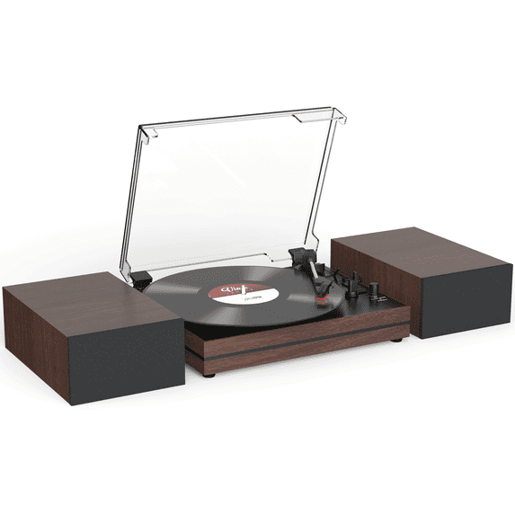 RetroAudio Record Player for Vinyl with External Speakers Belt-Drive Turntables for Vinyl Records Dual Stereo Speakers, Brown