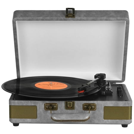 RetroAudio Vinyl Record Player Audio Turntable Bluetooth Portable Suitcase Record Player with Built-in Speakers, Grey