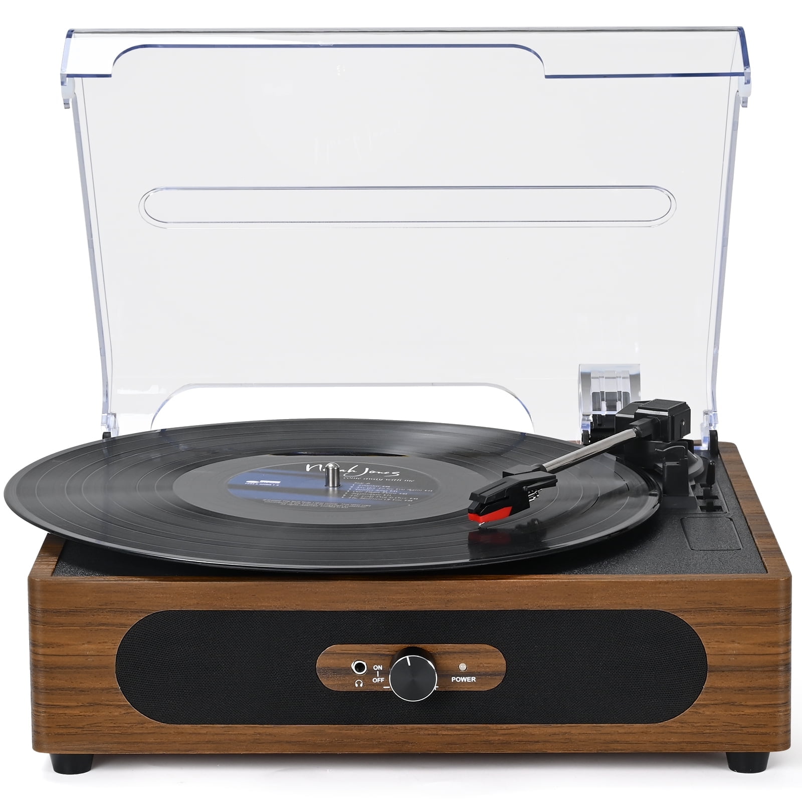 RetroAudio Vinyl Record Player Wireless Audio Turntable for Vinyl Records Supports 3 Speeds, Walnut Wood