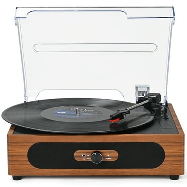 RetroAudio Vinyl Record Player Wireless Audio Turntable for Vinyl Records Supports 3 Speeds, Walnut Wood