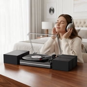 RetroAudio Vinyl Record Player withTwo Stereo Speakers, Bluetooth Vintage Audio Turntable with 3 Speed, AUX Headphone Input & RCA Out ,Auto Stop,Black