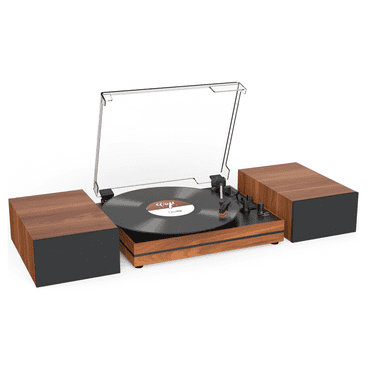 RetroAudio Vinyl Record Player with External Speakers, 3-Speed Belt-Drive Turntable for Vinyl Albums with Auto off and Bluetooth Input, Vintage Red