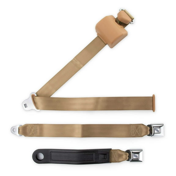 RetroBelt Tan 20" Push Button Shoulder SeatBelt Bench Seat Safety Classic