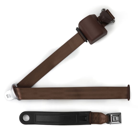 RetroBelt Brown Push Button 3-Point Shoulder Seat Belt - Bucket Seat