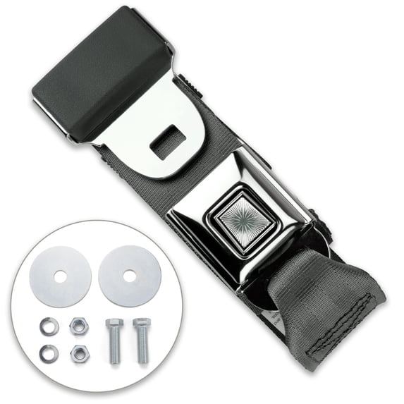 RetroBelt Charcoal Push Button Lap Seat Belt 60" 2-Point & Hardware Safety