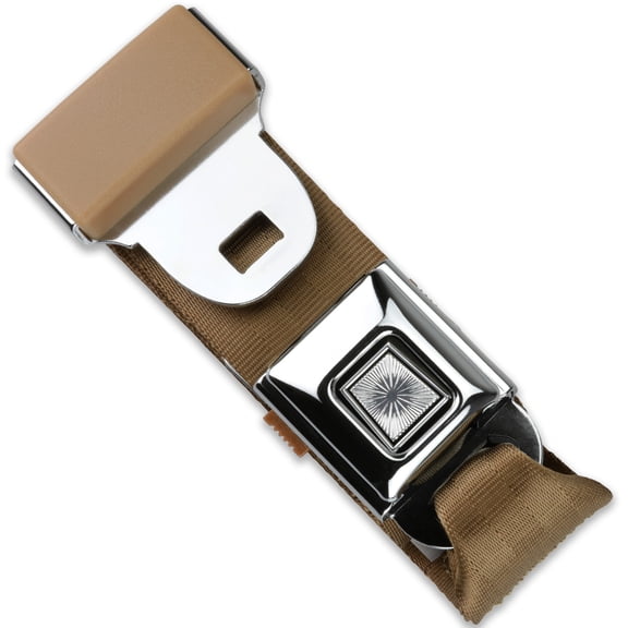 RetroBelt Tan Push Button Lap Belt 75" 2-Point Classic Seat Belt Safety