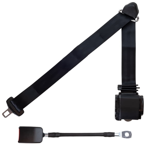 RetroBelt Black Euro Style Shoulder Seat belt 3-Point Retractable Universal